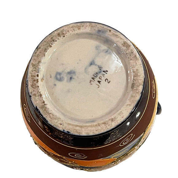 Vintage Japanese Hand Painted Moriage Vase 7" Tall Blue Brown With Handles - Picture 8 of 8